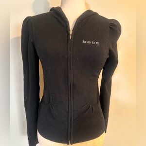 Bebe Vintage Black Hooded Sweater with Rhinestone Logo
